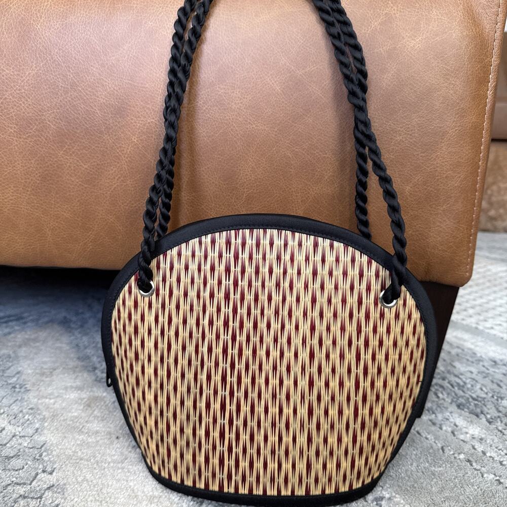 Baskets Of Cambodia Shoulder Bag Purse Woven Wicker Black Handle